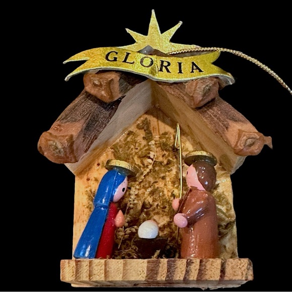 Kurt Adler 1980 Vtg Handmade & Hand-Painted Wooden Nativity Scene Xmas Ornament - Picture 1 of 11